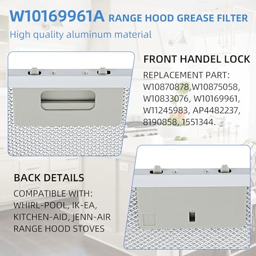 10.5x12 Inch W10169961A Range Hood Aluminum Mesh Filter Fit for Whirl (10.99 Count)