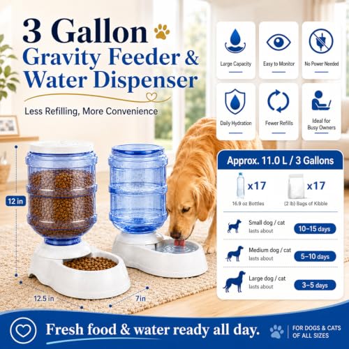 Automatic Dog Feeder and Water Dispenser Set for Large Dogs
