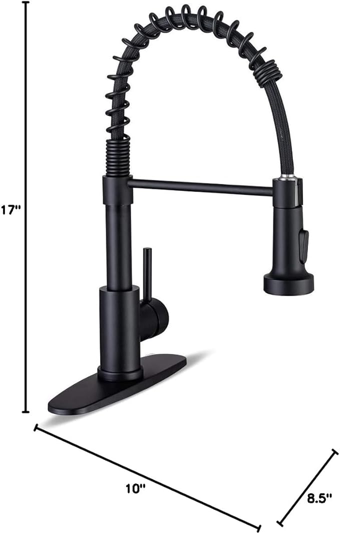 Kitchen Faucets with Pull Down Sprayer Commercial Industrial Stainless Steel Single Handle Single Hole Spring Farmhouse RV Sink Faucet, Matte Black Kitchen Faucet for Laundry Utility Room Sink