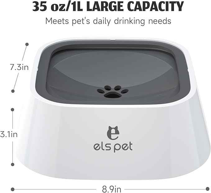 ELS PET Travel Bowl, No Spill, No Drip Slow Water Feeder/Dispenser for Dogs, Cats, 35oz/1L (Grey)