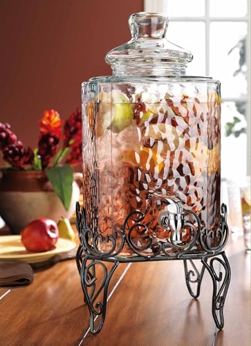 2.5 Gallon Classic Hammered Glass Beverage Dispenser with Elegant Stand