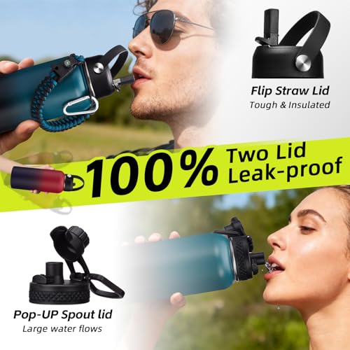 32/40/64 OZ Water Bottles with Straw - Auto Spout Lids, Cold 48H Hot 24H (9 Count)