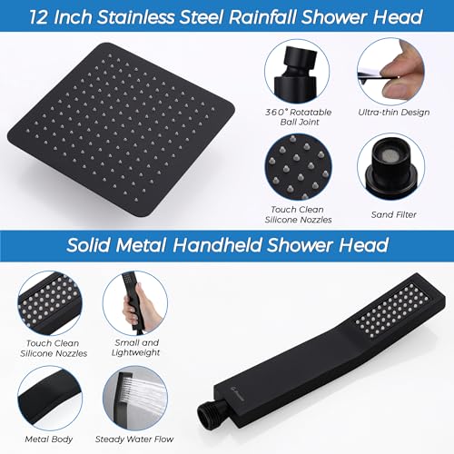 All Metal 12 Inches Rainfall Shower Head with Handheld Combo