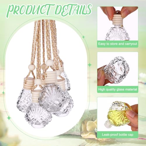 60 Pcs Hanging Car Air Freshener Car Diffuser Bottle Empty Glass Perfume Bottles Air Freshener Diffuser Bottle Pendant for Essential Oils Fragrance Aromatherapy Ornament Decor (60 Count)