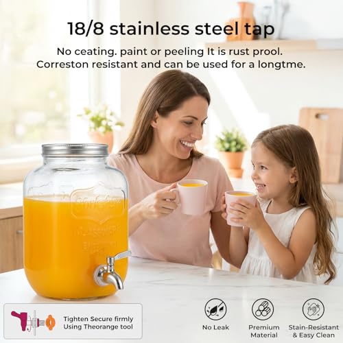2 Gallon Glass Drinks For Parties With Stand.Stainless Steel Spigots & Metal Stand (2 Count)