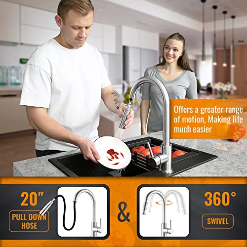 Swan Neck Modern Kitchen Faucet with Pull Down Nozzle Brushed Nickel
