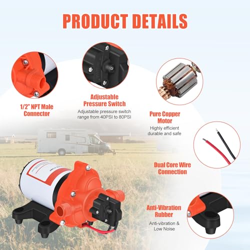 DC 12V RV Water Pump 3.5GPM 45PSI