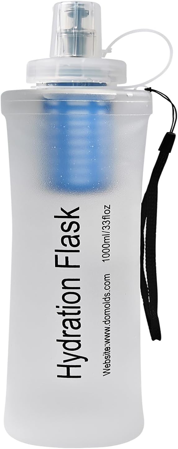 1L Soft Flask with Water Filter for Hiking, Camping & Travel - Collapsible TPU Water Bottle, 0.1 Micrometer Hollow Fiber Membrane for Clearer, Better Tasting Outdoor Water(White)