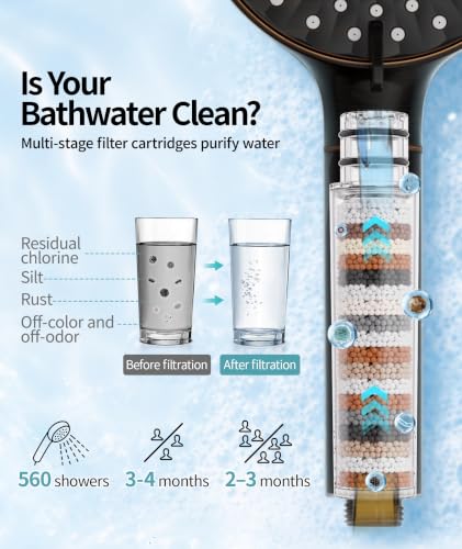 Filtered Shower Head with Handheld High Pressure 9 Spray Mode Showerhead Detachable Shower Head Water Softener Filters Beads for Hard Water Remove Chlorine 1 Filter ORB