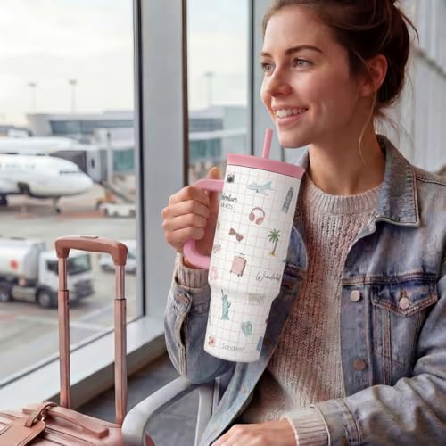 Travel Lover Stainless Steel Locking Lid Silicone Straw Tumbler with Handle 40oz