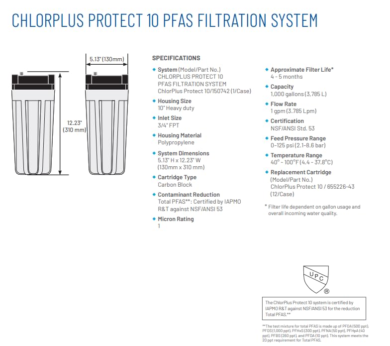 Pentair Pentek ChlorPlus Protect 10 Carbon Block Water Filter