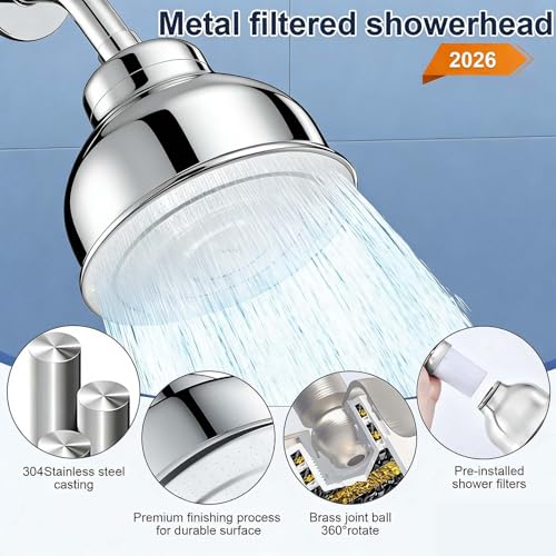 Metal Filter Shower Head for Hard Water Softener Shower Head with Water Shower Filter to Remove Chlorine and Harmful Substances