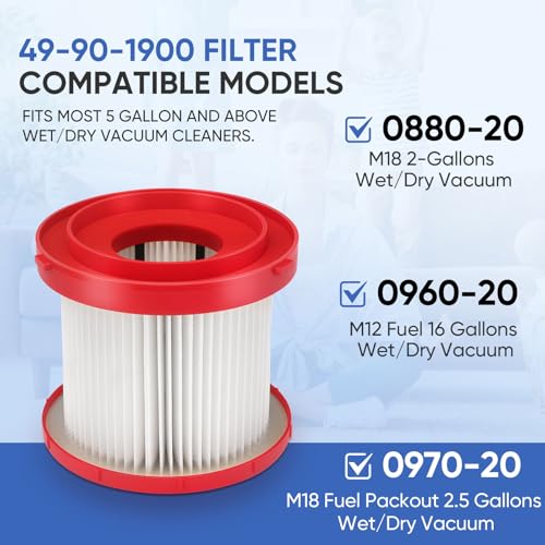 2 Pack 49-90-1900 Wet Dry Vacuum Filter Compatible With Cordless M18 Vacuum 0780-20 0880-20, with 4 Foam Sleeve Filters & 1 Brush (2 Count)