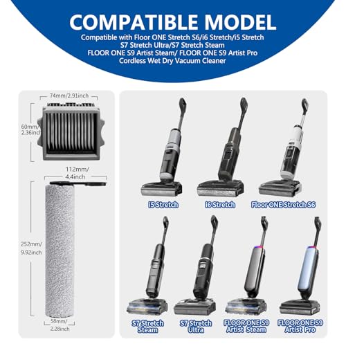 Replacement Brush Roller & Filters for Tineco Stretch (6 Count)
