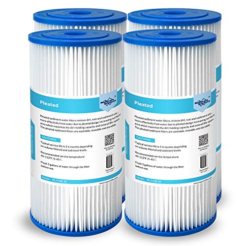 20 Micron Pleated Water Filter Home 10"x4.5" Whole House Heavy Duty Sediment Replacement Cartridge Compatible with ECP10 (4 Count)