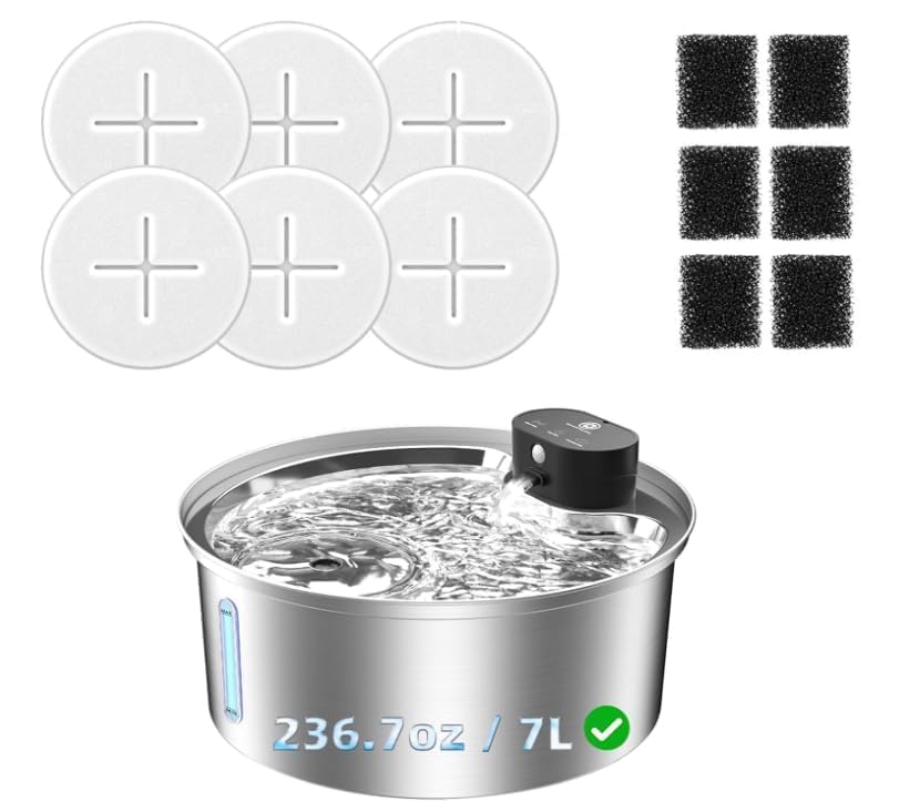 6 Pack 7L Dog Water Fountain Filter & 6 Pack Pump Filter Sponges Replacement for 7L Water Fountain