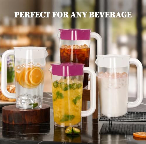 4 Pack 2L 68 oz Plastic Pitcher with Lid & Handle