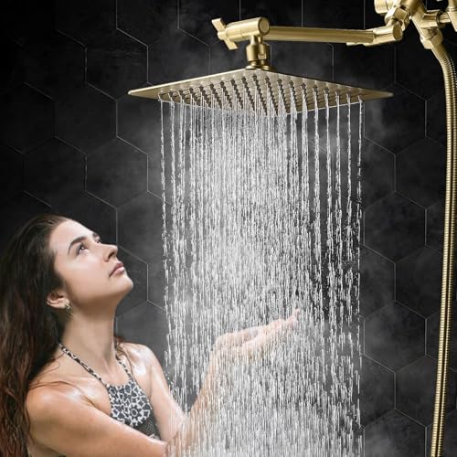 All Metal 8 Inch Dual Square Shower Head Combo