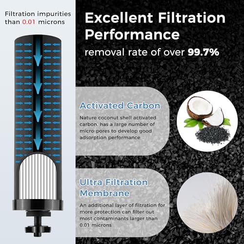 Upgrade Black Water Filter Activated Carbon by Fetechmate with Ultra Filtration Membrane Water Purification Elements Replacement Compatible with Ber (4 Count)