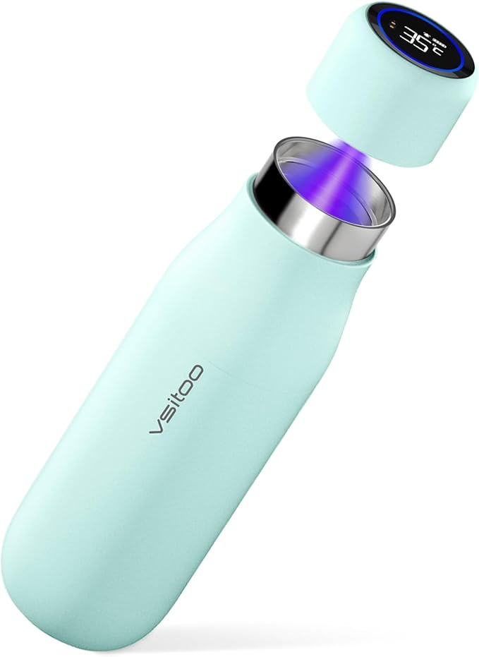 Vsitoo Self Cleaning Water Bottle - 15oz Stainless Steel, AI Self-Clean, 30-Day Battery, Magnetic Charging, BPA-Free for Travel/Gym/Office, No App Needed
