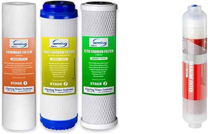 iSpring F3 6-Month Prefilter Replacement Supply Filter Cartridge Pack Set for Standard Reverse Osmosis RO Systems, F3 , White | iSpring FA15 Alkaline Water Filter Cartridge for Reverse Osmosis RO System 3-Layer 10-inch Inline Quick Connect Replacement ...