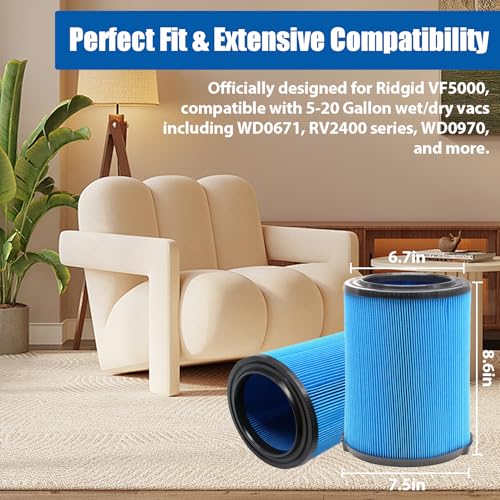 1 Pack VF5000 Replacement Filter for Rigid Shop Vac