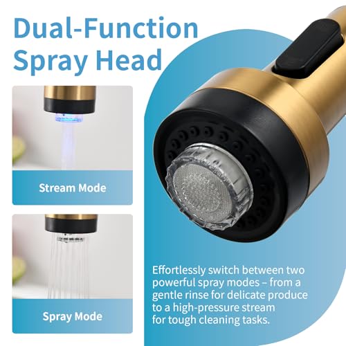Led Gold Kitchen Faucet with Soap Dispenser