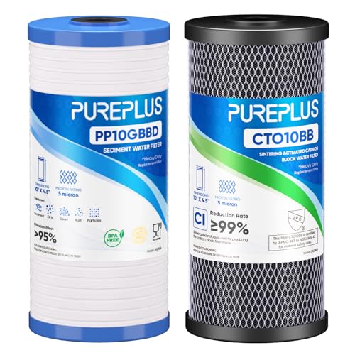 5 Micron 4.5"x10" Whole House Water Filter Combo Kit with Grooved Sediment and Activated Carbon Block Filter