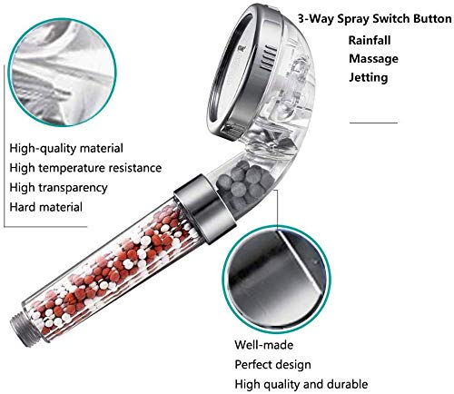 Shower Head Filter Filtration High Pressure Water Saving 3 Mode Function Spray Handheld Showerheads for Dry Skin & Hair