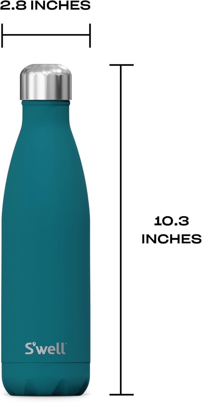 S'well Stainless Steel Water Bottle, 17oz, Peacock Blue, Triple Layered Vacuum Insulated Containers Keeps Drinks Cold for 36 Hours and Hot for 18, BPA Free, Perfect for On the Go