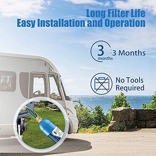 RV Water Filter with 90 Degree Elbow and Flexible Hose Protector (4 Count)