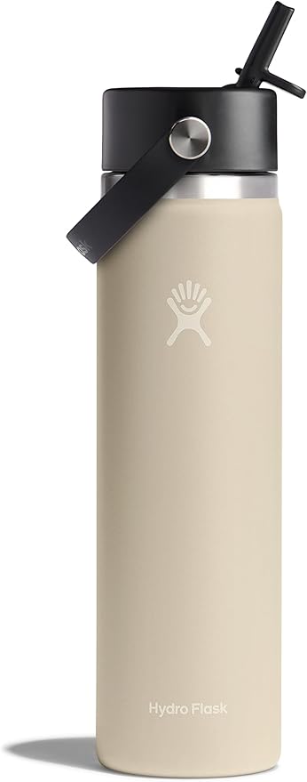 Hydro Flask Water Bottle - Insulated Stainless Steel - Wide Straw Lid, Non Spill, Leakproof in 24 Oz Oat Tan