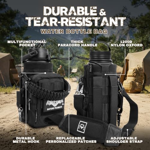 32 oz Tactical Water Bottle with MOLLE Bottle Pouch & 3 Lids