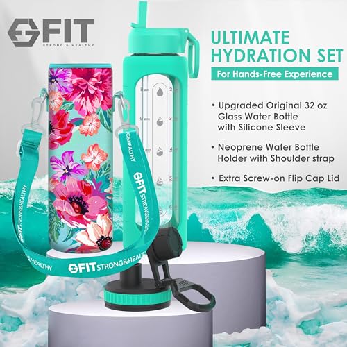 32 oz Glass Water Bottle with Time Marker