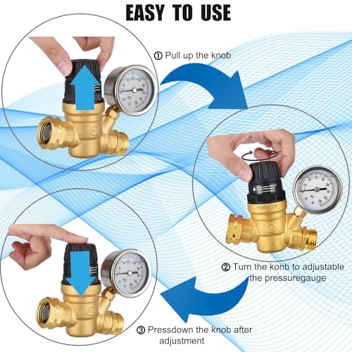 RV Water Pressure Regulator Valve with Handle Adjustable