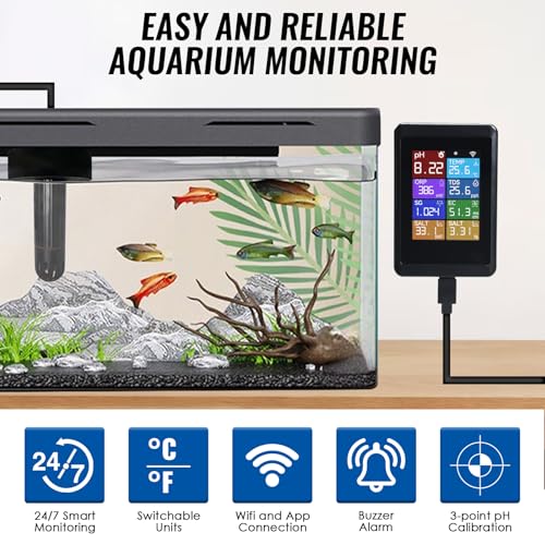 WiFi Digital pH Meter Water Quality Monitor with Probe for Aquarium Hydroponics Pools Ponds Labs 8