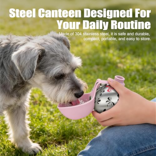 Portable Dog Water Bottle 10oz Stainless Steel Travel Dog Water Dispenser with Bowl No