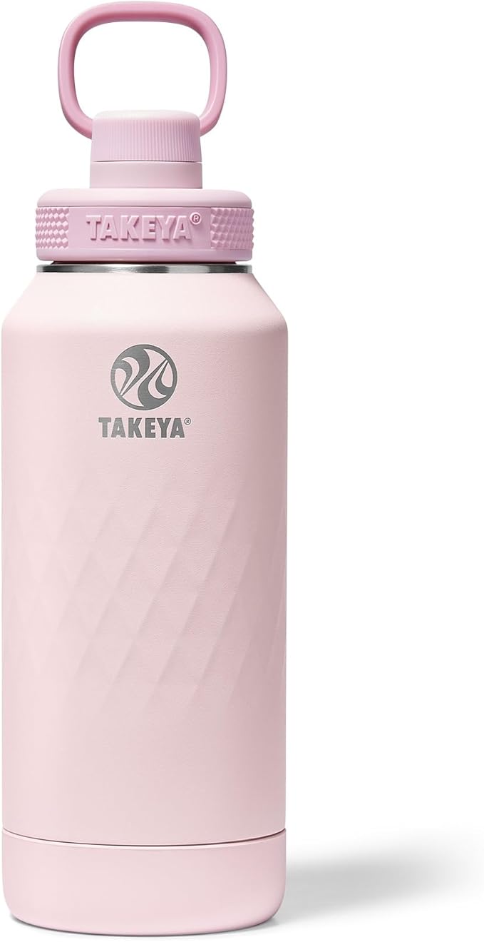 Takeya Sport 32 oz Triple-Insulated Stainless Steel Water Bottle, Spout Lid – Leakproof, Sweatproof, BPA-Free, Keeps Drinks Cold 36 Hrs, Hot 14 Hrs – Peony