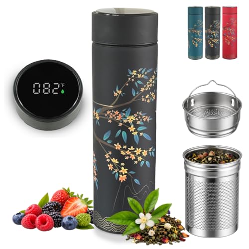 Tea Infuser for Loose Leaf Tea Smart Water Bottle with Fahrenheit Temperature Display