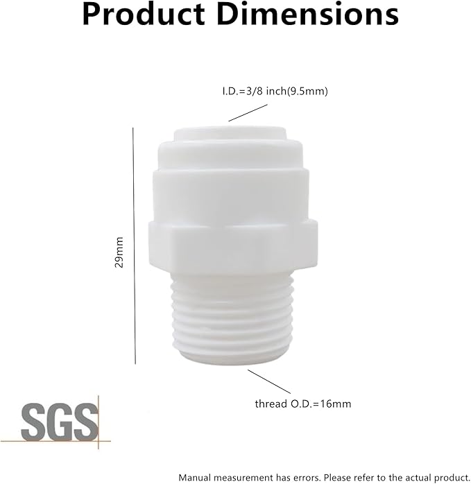 10 Pack 3/8" Push to Connect Fitting - 3/8" OD Tube x 3/8" Male Thread Straight Connector for Reverse Osmosis Systems, Water Filters & Plumbing (white) - AquaVibe