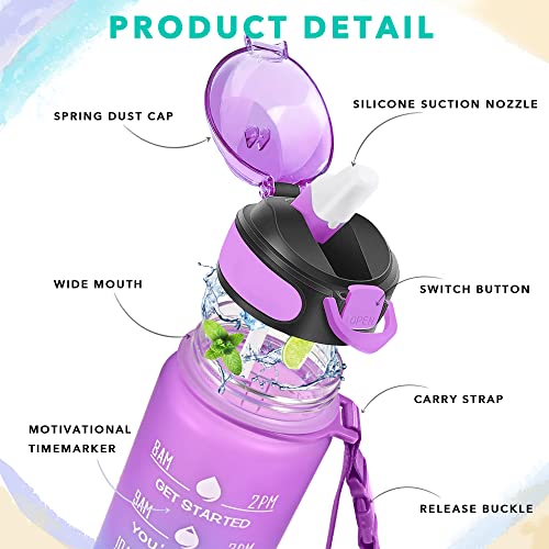 32 oz Drinking Water Bottle with Times to Drink and Straw