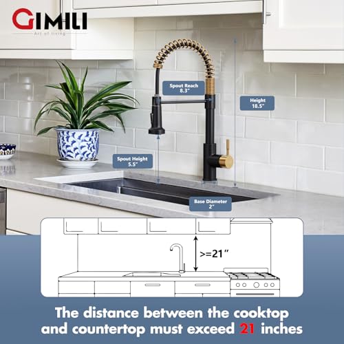 Kitchen Faucet with Pull Down Sprayer Black and Gold