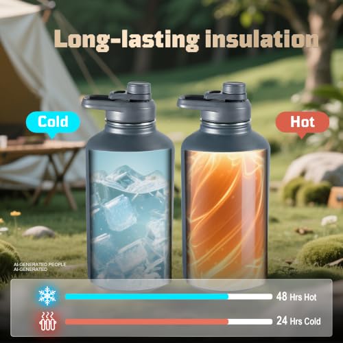 64oz Tactical Insulated Water Bottle with 3 Lids & MOLLE Pouch
