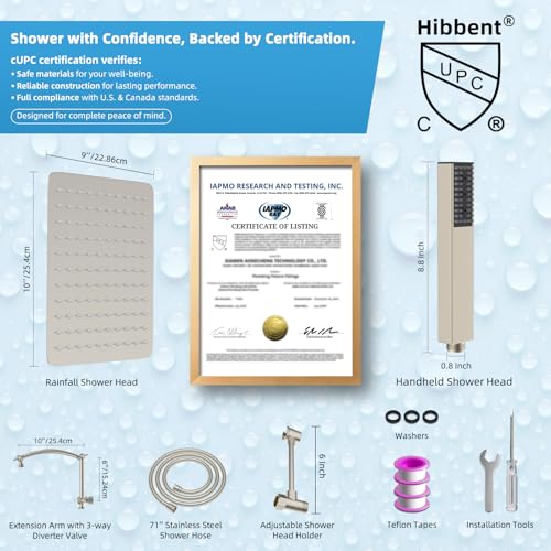 All Metal CUPC Certified 10'' Rainfall Shower Head