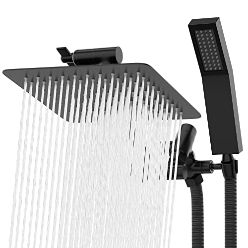 All Metal Shower Head 8" Dual Square Shower Head With Handheld Wand 71in Hose Set