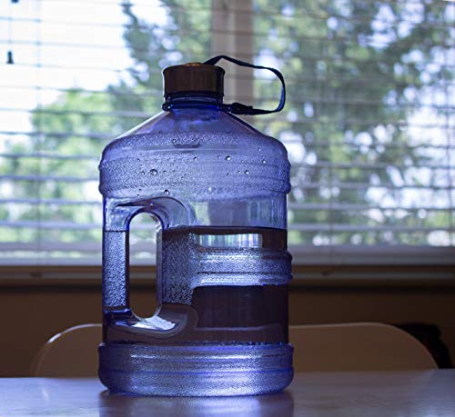 Iconic 1 Gallon Round BPA Free Water Bottle with Stainless Steel Cap and Integrated Handle