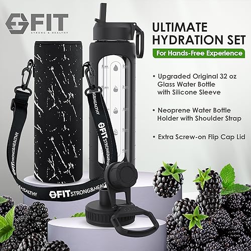 32 oz Glass Water Bottle with Time Marker