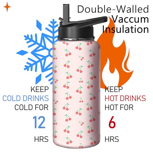 32oz Cherry Water Bottle with Handle and Flip Straw