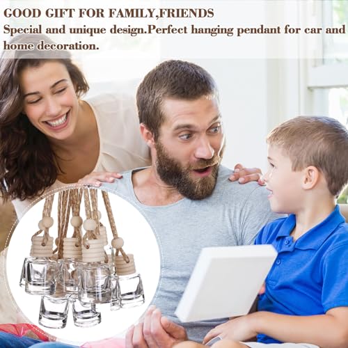 50Pcs Hanging Car Air Freshener Diffuser with Wooden Caps 8ML Empty Clear Car Diffuser Bottles Hanging Glass Essential Diffuser Oil Fragrance Perfume Pendant Glass Vial (50 Count)