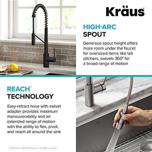 Oletto Commercial Style Single Handle Pull Down Kitchen Faucet with QuickDock Top Mount Installation Assembly in Matte Black